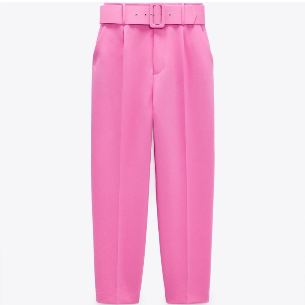 ZARA Pink belted high waist pants 🩷 Size M. Brand new